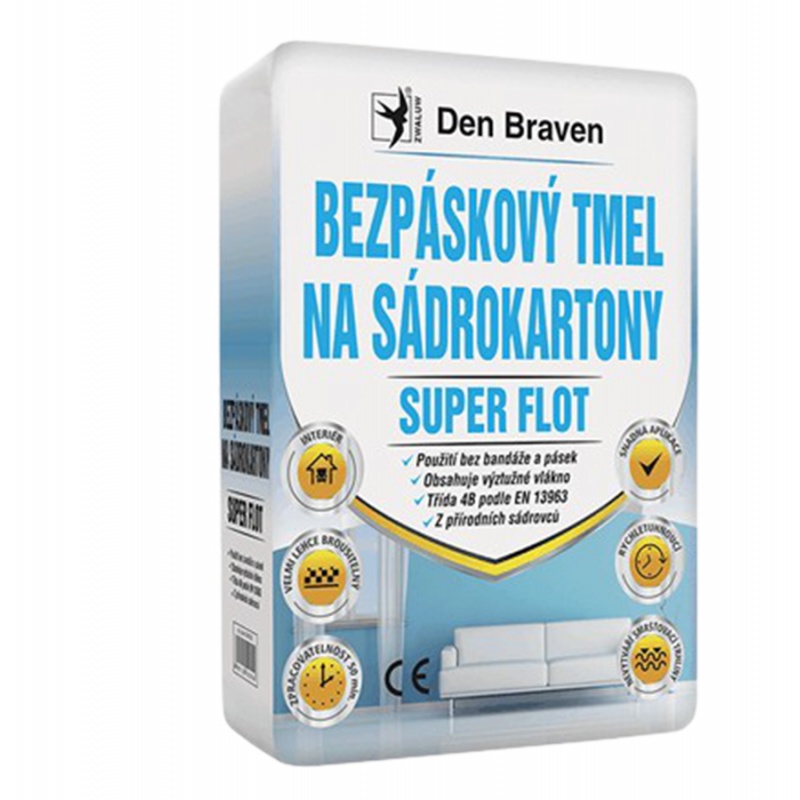 Den Braven Bezpáskový tmel na sádrokartony SUPER FLOT Bezpáskový tmel na sádrokartony SUPER FLOT, pytel 5 kg, bílý
