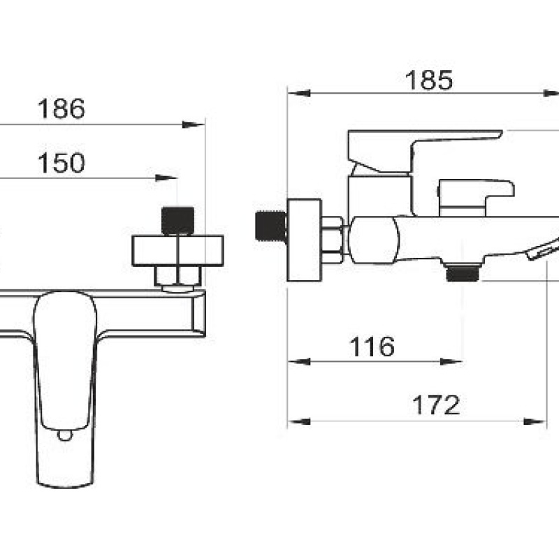 Novaservis Vanová baterie Metalia 58 150 mm, černá, nástěnná, bez příslušenství, 58020/1,5