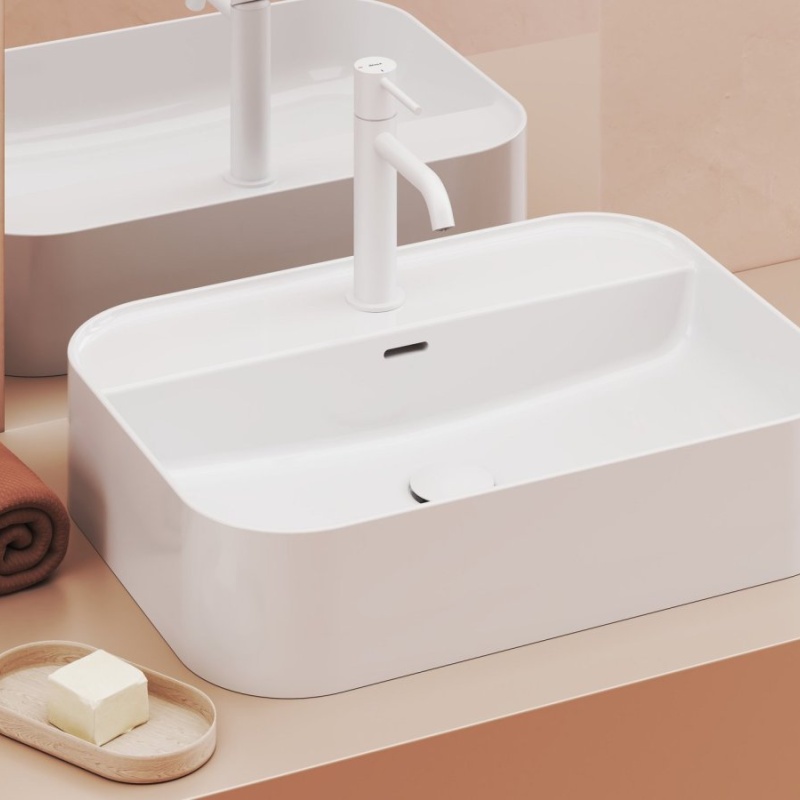 Ravak Umyvadlo Ceramic Slim Shelf R 55, s otvorem pro baterii, s přepadem, bílá matná Bílá matná